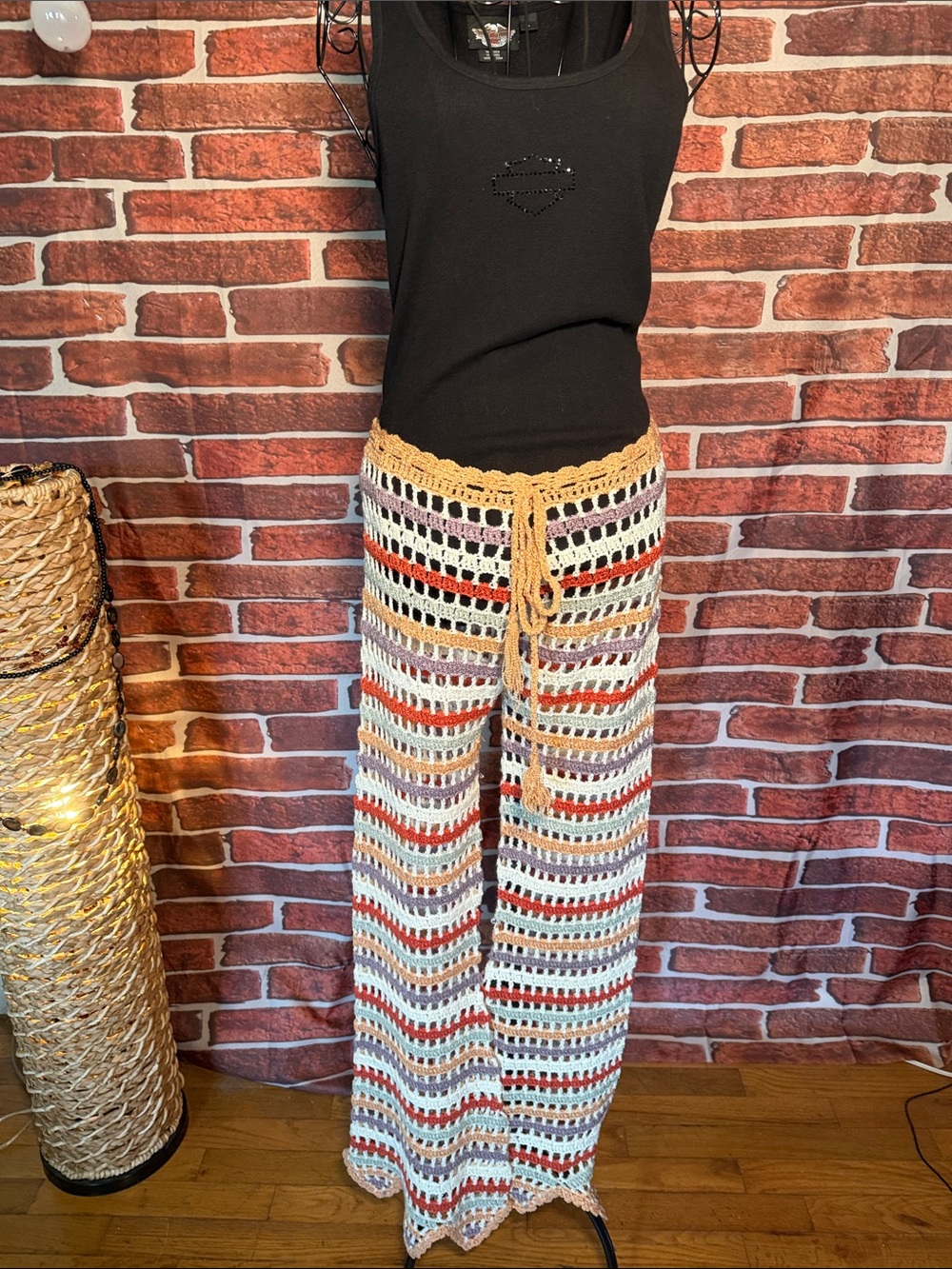 👘 POL Crochet Striped Boho Lounge Pants NWT Size L / I